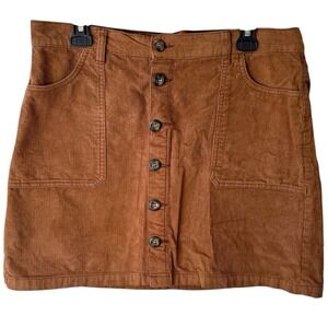Kensie Jeans Women's Brown Corduroy Skirt Size‎ 14 Button Front Boho Western